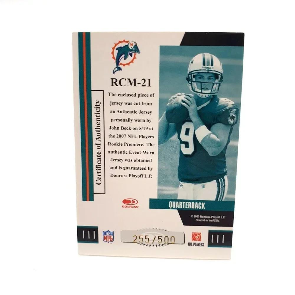 2007 Donruss Threads Collection Materials 255/500 John Beck #RCM-21 Rookie RC